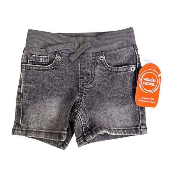 Wonder Nation Baby 12 Months Dark Denim Elastic Waist Jean Shorts Pockets Black - Picture 1 of 4